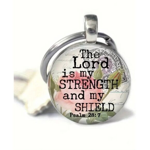 2/$21 Silver Round Ladies Lord is my Strength Faith Keychain - Picture 1 of 6
